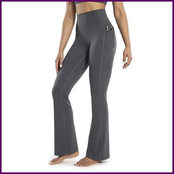 High Waisted Flare Yoga Pants with Pockets Tummy Control 30" - Picture 2 of 8